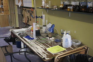 making biodiesel fuel at a work bench