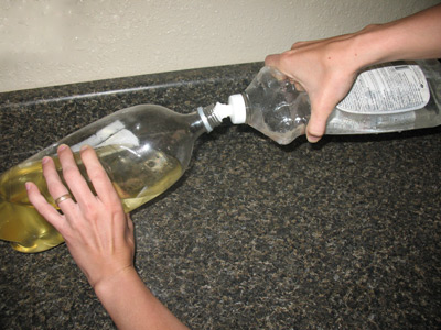 washing biodiesel - pouring water in